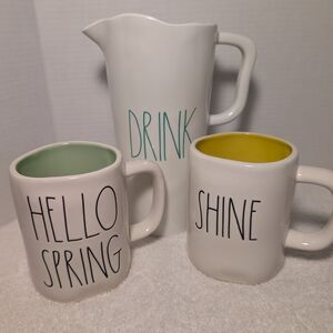 Rae Dunn White Ceramic Mug and Melamine Pitcher Set